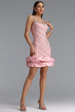 Charger l'image dans la visionneuse de la Galerie, Francina Exquisite Contour Camisole Rhinestone Ruffle Pink Bandage Mini Dress