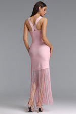 Load image into Gallery viewer, Emma Chic Contour V Neck Sleeveless Fringe Pink Bandage Maxi Dress