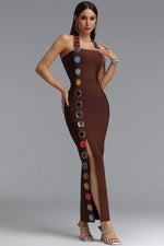 Charger l'image dans la visionneuse de la Galerie, Dixie Halter Sleeveless Diamond Brown Bandage Maxi Dress