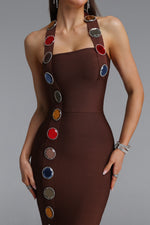 Charger l'image dans la visionneuse de la Galerie, Dixie Halter Sleeveless Diamond Brown Bandage Maxi Dress
