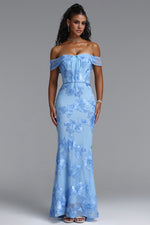 Lade Bild in die Galerieansicht, Soraya Romantic Elegant Off The Shoulder Bow Floral Flowy Maxi Dress