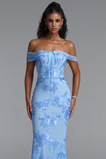 Lade Bild in die Galerieansicht, Soraya Romantic Elegant Off The Shoulder Bow Floral Flowy Maxi Dress