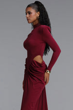 Load image into Gallery viewer, Elliott Luxury High Neck Padded Shoulder Cut Out Ruched Maxi Dress