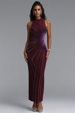 Lade Bild in die Galerieansicht, Yeil Halter High Neck Rhinestone Ruched Maxi Dress