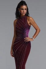 Lade Bild in die Galerieansicht, Yeil Halter High Neck Rhinestone Ruched Maxi Dress