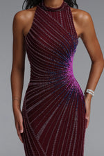 Lade Bild in die Galerieansicht, Yeil Halter High Neck Rhinestone Ruched Maxi Dress