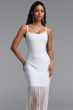 Lade Bild in die Galerieansicht, Demere Chic Contour Fringe Bandage White Maxi Dress