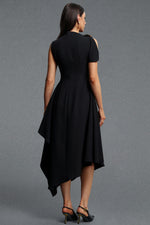 Lade Bild in die Galerieansicht, Weren Elegant Contour High Neck Asymmetric Black Maxi Dress