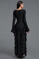 Load image into Gallery viewer, Mavis Elegant Luxurious Square Neck Long Sleeve Rhinestone Embellished Ruffle Bandage Maxi Dress