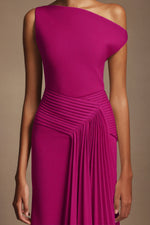 Load image into Gallery viewer, Paulina Oblique Shoulder Sleeveless Folds RosePink Midi Dress