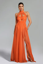 Load image into Gallery viewer, Rivka Halterneck Twist Mesh Maxi Dress