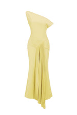 Load image into Gallery viewer, Paulina Oblique Shoulder Sleeveless Folds Yellow Midi Dress