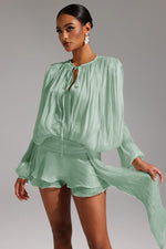 Load image into Gallery viewer, Dekia Long Sleeves Hollow Out Flounce Mini Dress
