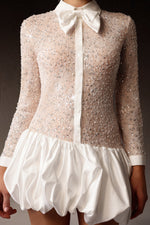 Load image into Gallery viewer, Theodora Long Sleeveless Embroidery Lace Sequin Puff Mini Dress
