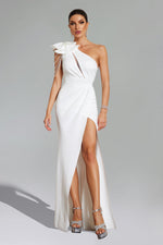 Load image into Gallery viewer, Locia One Shoulder Flower Cut Out Slit Maxi Dress