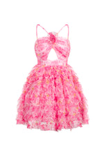 Load image into Gallery viewer, Daware Sleeveless Flower Printed Hollow Out Folds Mini Dress