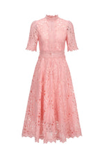 Load image into Gallery viewer, Lzada Short Sleeves Lace Hollow Out Midi Dress