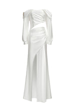 Load image into Gallery viewer, Dotty One Shoulder Long Sleeves Hollow High Slit Satin Maxi Dress