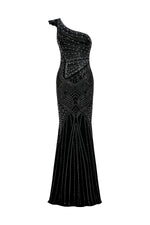 Load image into Gallery viewer, Ferina Skew Collar Diamond Maxi Dress