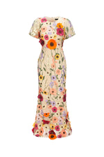 Load image into Gallery viewer, Naya Short Sleeve Round Neck Flrs Fishtail Midi Dress