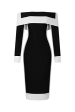 Lade Bild in die Galerieansicht, Mattey schulterfreies, langärmeliges, gestreiftes Bandage-Midikleid