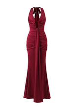 Load image into Gallery viewer, Elsie Halter Sleeveless V-Neck Wrinkles Maxi Dress
