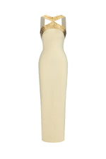 Load image into Gallery viewer, Riza Chic Contour Halter Rhinestone Bandage Yellow Maxi Dress