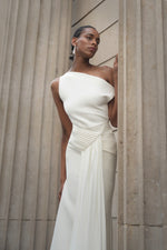 Load image into Gallery viewer, Paulina Oblique Shoulder Sleeveless Folds Midi Dress