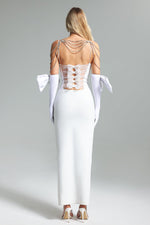 Lade Bild in die Galerieansicht, Pola Bow Velvet Diamante Chain Dress