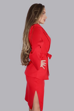 Load image into Gallery viewer, Imperial Rouge Couture – Red Wool Skirt Suit with Belt