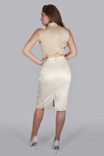 Load image into Gallery viewer, Regalia Pearl Ensemble – Cream Satin Set with Pearls & Lace