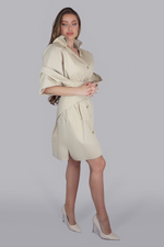 Load image into Gallery viewer, Sovereign Poised Contour – Sculptural Matte Beige Corset Shirt Dress