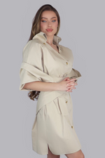 Load image into Gallery viewer, Sovereign Poised Contour – Sculptural Matte Beige Corset Shirt Dress