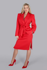 Load image into Gallery viewer, Imperial Rouge Couture – Red Wool Skirt Suit with Belt