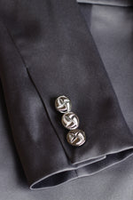 Load image into Gallery viewer, Lunar Obsidian Veil – Dark Grey Satin Suit with Wide Trousers