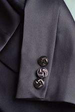 Load image into Gallery viewer, Lunar Obsidian Veil – Dark Grey Satin Suit with Wide Trousers