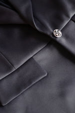 Load image into Gallery viewer, Lunar Obsidian Veil – Dark Grey Satin Suit with Wide Trousers