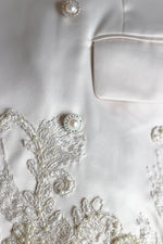 Load image into Gallery viewer, Regalia Pearl Opulence – Cream Satin Suit with Pearls & Lace