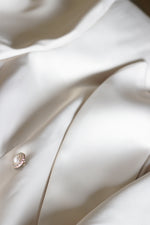 Load image into Gallery viewer, Regalia Pearl Opulence – Cream Satin Suit with Pearls & Lace