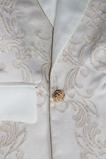Load image into Gallery viewer, Ethereal Gold Reverie – White Satin Blazer & Trouser Ensemble