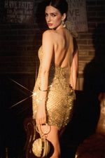 Load image into Gallery viewer, Winify Glamorous Contour Halter Sequin Sheer Mini Dress