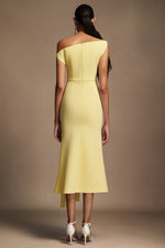 Load image into Gallery viewer, Paulina Oblique Shoulder Sleeveless Folds Yellow Midi Dress