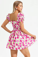 Load image into Gallery viewer, Floral Backless Short Sleeve Dress Pink