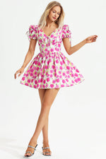 Load image into Gallery viewer, Floral Backless Short Sleeve Dress Pink