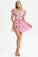 Load image into Gallery viewer, Floral Backless Short Sleeve Dress Pink