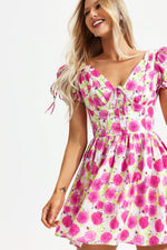 Load image into Gallery viewer, Floral Backless Short Sleeve Dress Pink