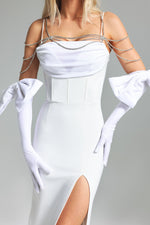 Lade Bild in die Galerieansicht, Pola Bow Velvet Diamante Chain Dress