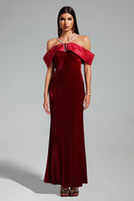 Lade Bild in die Galerieansicht, Tove Off Shoulder Velvet Maxi Dress - Red