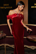 Lade Bild in die Galerieansicht, Tove Off Shoulder Velvet Maxi Dress - Red