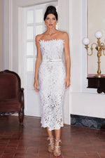 Load image into Gallery viewer, Stripe Strapless Lace Midi Bandage Dress